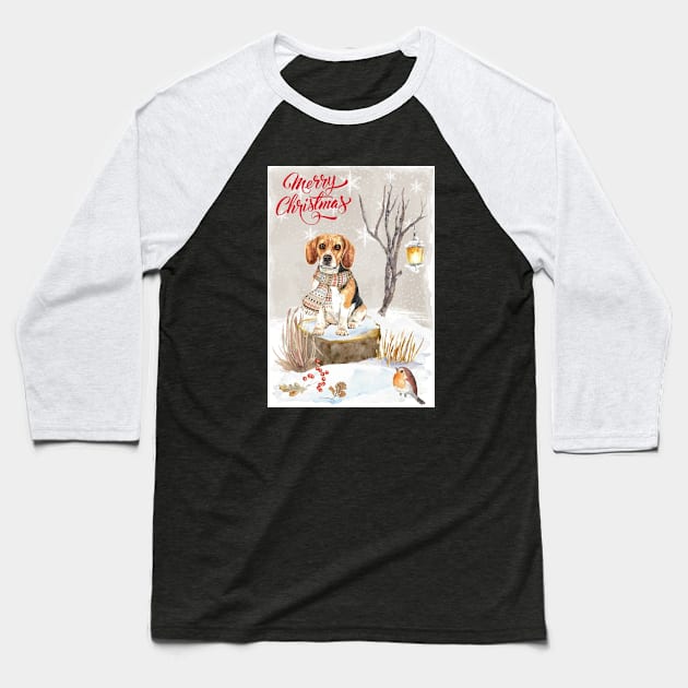 Beagle Merry Christmas Santa Dog Baseball T-Shirt by Puppy Eyes